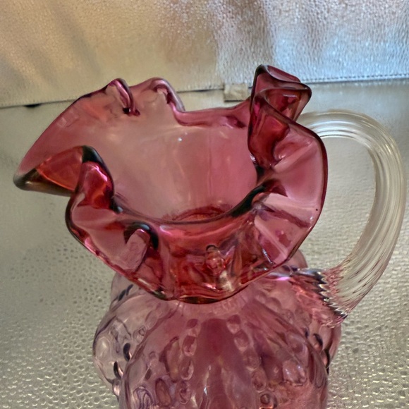 Fenton Cranberry Glass Pitcher with Ruffled Rim and dotted outside - Picture 6 of 11